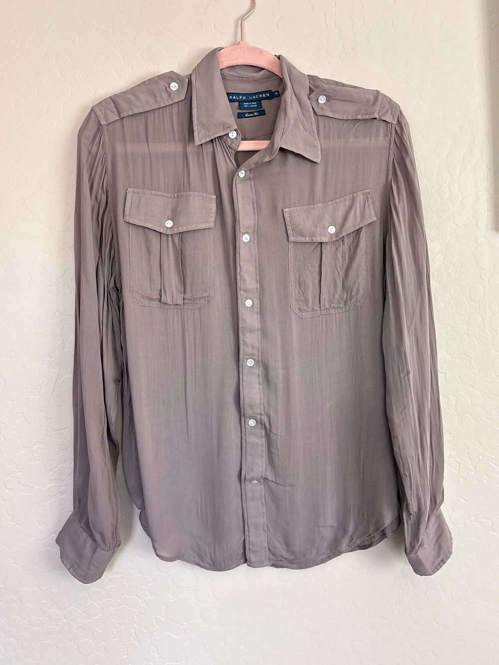 Ralph Lauren Brown Viscose Button Up Shirt Classic Fit Size 10 Preppy Minimalist